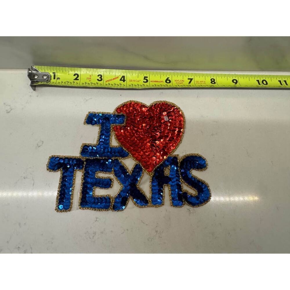 Vintage New I ❤️ Texas Love Red White Blue Sequin Beaded Patch Appliqué